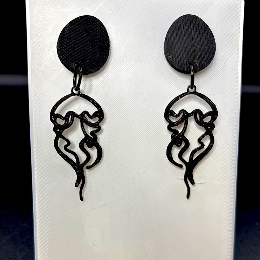 Black Glitter Jellyfish Dangle Earrings